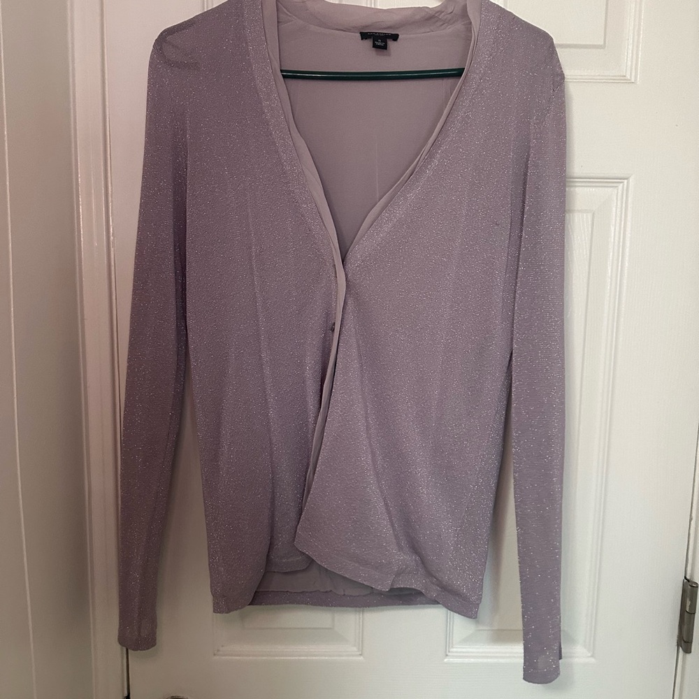 Purple Cardigan Sweater with V-neck and Long Sleeves